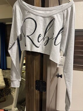 Rebel Off-Shoulder Cropped Sweatshirt - Light Gray